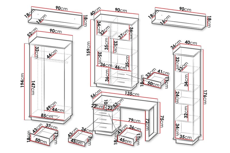 Møbelsett til stuen - Svart|Eik - Møbler - Møbelsett - Møbelsett til stue
