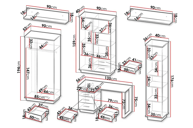 Møbelsett til stuen - Svart|Eik - Møbler - Møbelsett - Møbelsett til stue