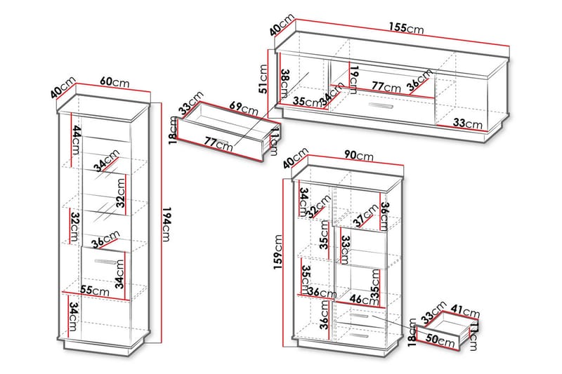 Møbelsett til stuen - Svart|Eik - Møbler - Møbelsett - Møbelsett til stue