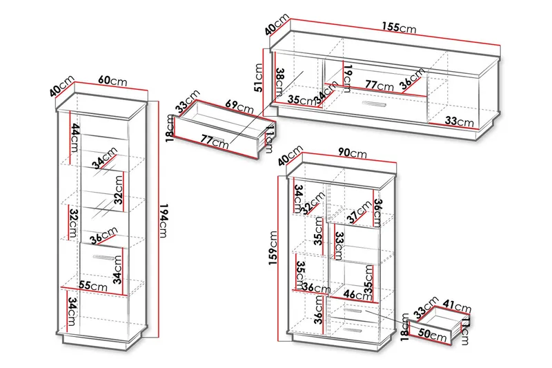 Møbelsett til stuen - Svart|Eik - Møbler - Møbelsett - Møbelsett til stue