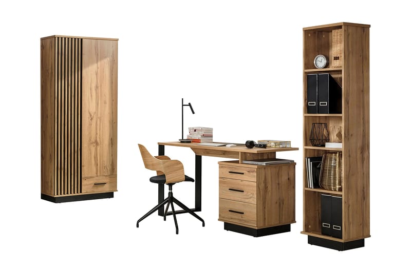 Møbelsett til stuen - Svart|Eik - Møbler - Møbelsett - Møbelsett til stue