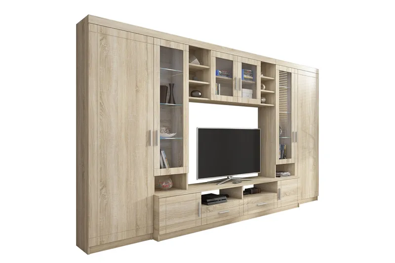 Paris Møbelsett Stue 340x44x197.5 cm - Eik / Hvit Led-belysning - Møbler - Møbelsett - Møbelsett til stue