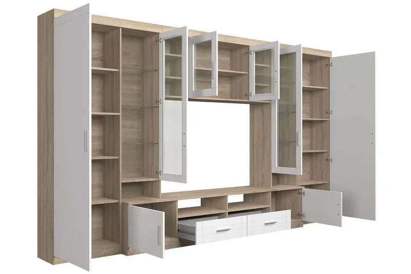 Paris Møbelsett Stue 340x44x197.5 cm - Eik / Hvit Led-belysning - Møbler - Møbelsett - Møbelsett til stue