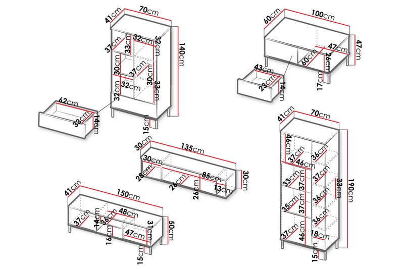 Querty Stuesett LED-belysning 6 Deler Hvit LED - Natur - Møbler - Møbelsett - Møbelsett til stue