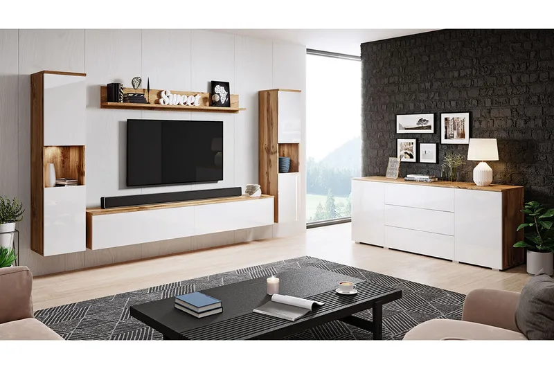 Valga Møbelsett Til Stuen Natur|Hvit, Natur/Hvit