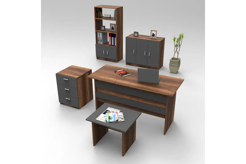 Bellog Møbelsett Kontor - Teak/Antrasitt - Møbler - Møbelsett - Møbelsett til kontor