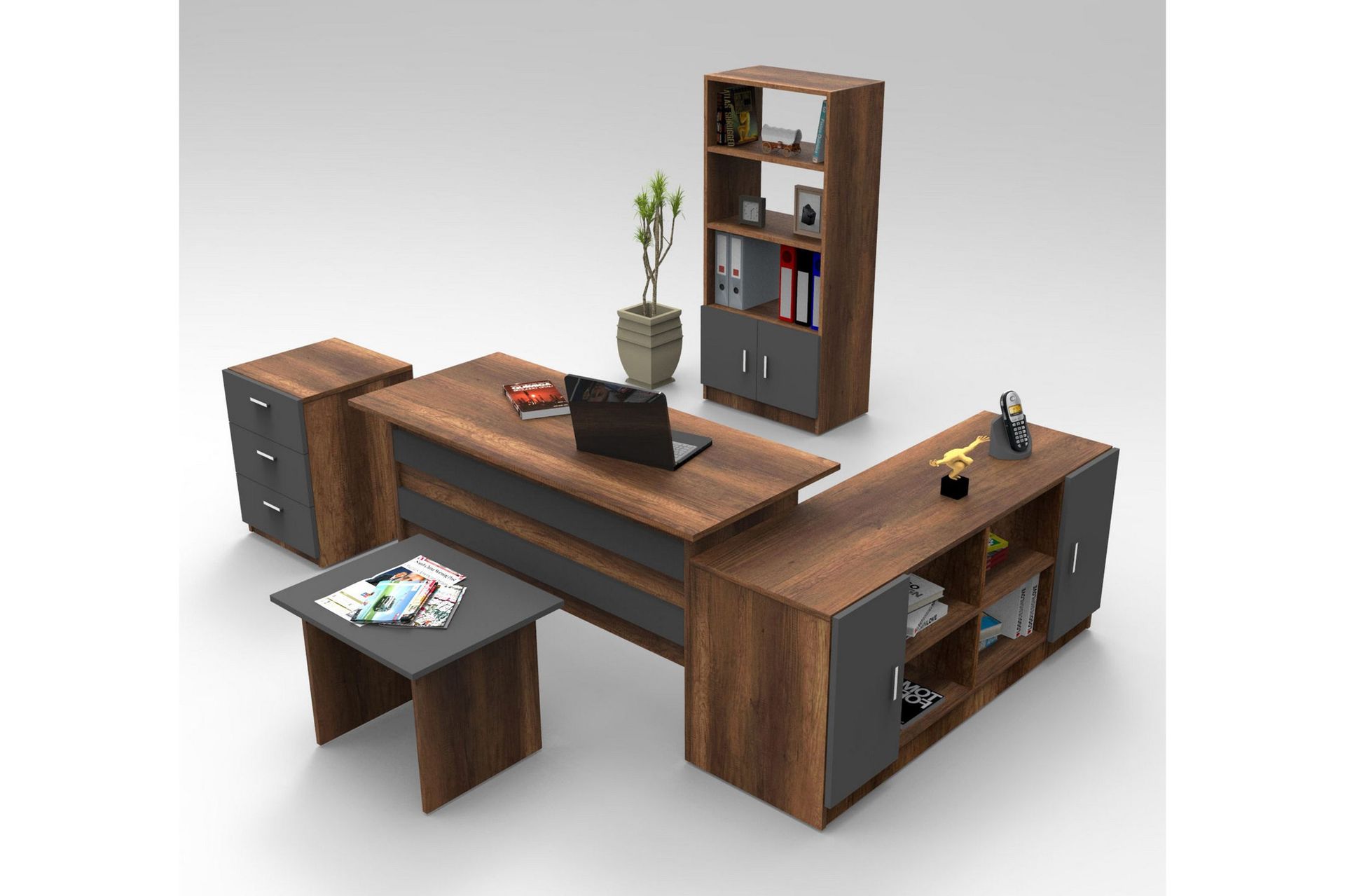 Benich Møbelsett Kontor - Teak/Antrasitt