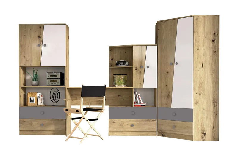 Møbelsett til Kontor NERO - Natur/Hvit/Grå - Møbler - Møbelsett - Møbelsett til kontor