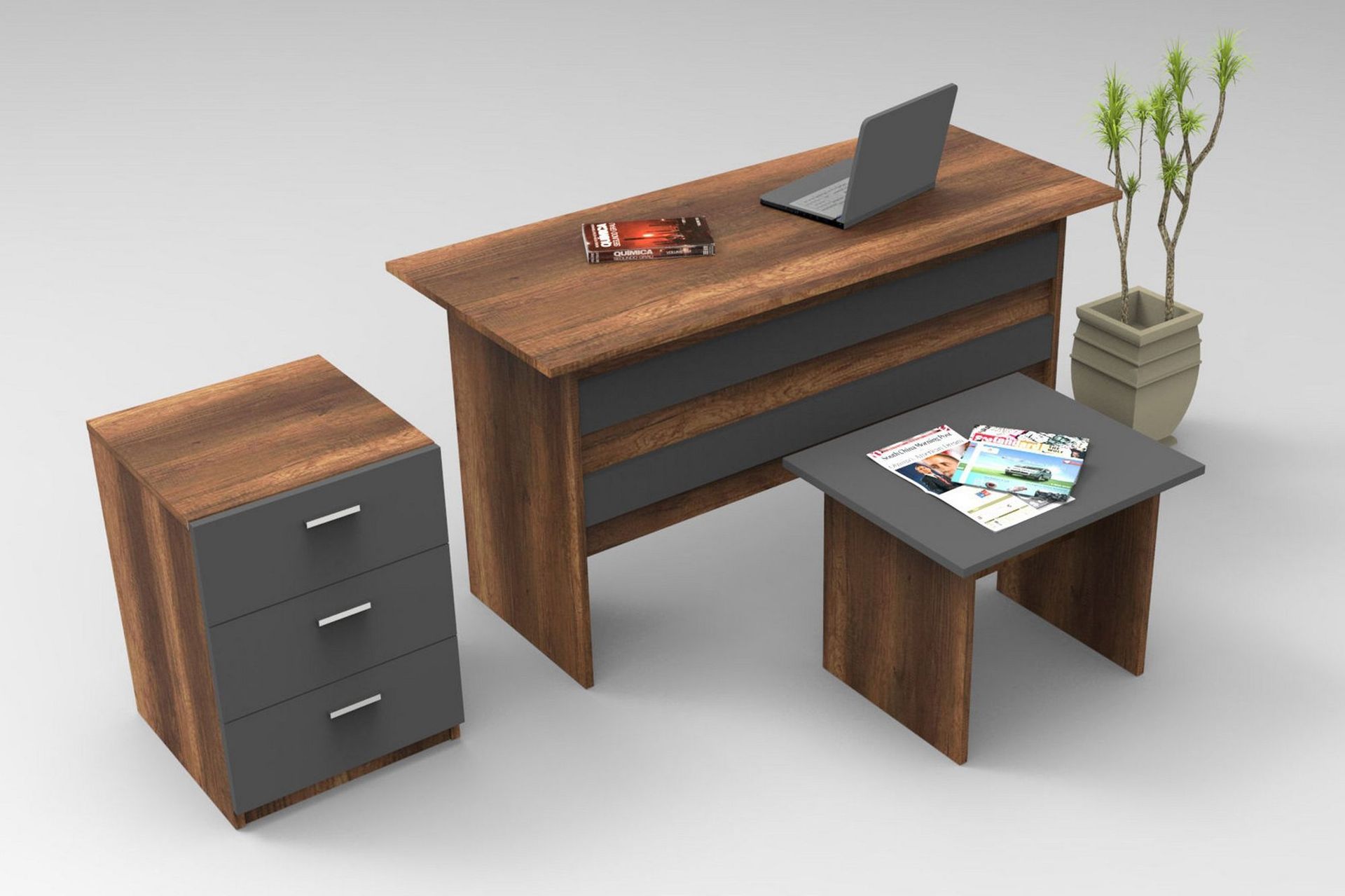 Oitver Møbelsett Kontor - Teak/Antrasitt