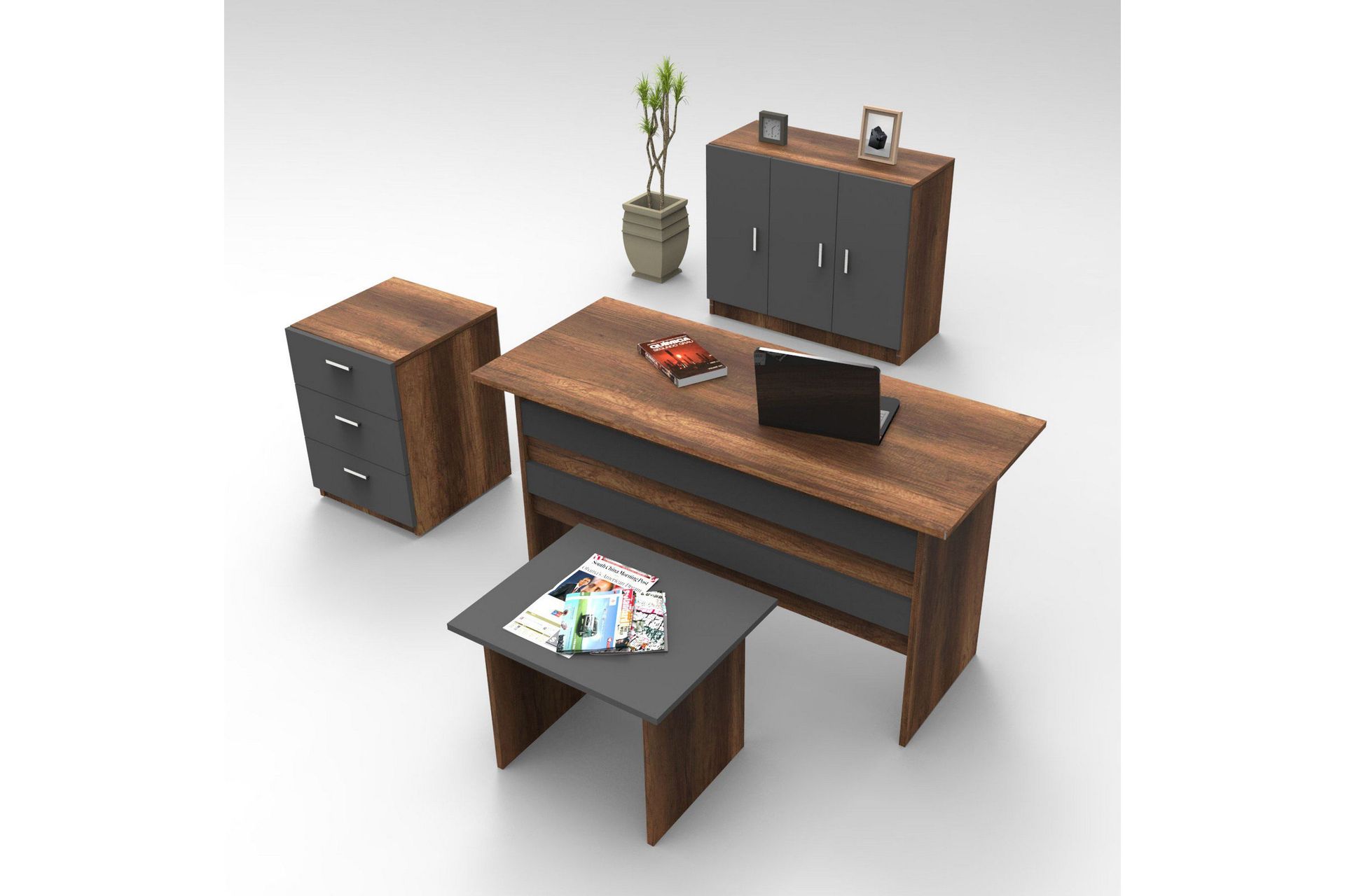 Romala Møbelsett Kontor - Teak/Antrasitt