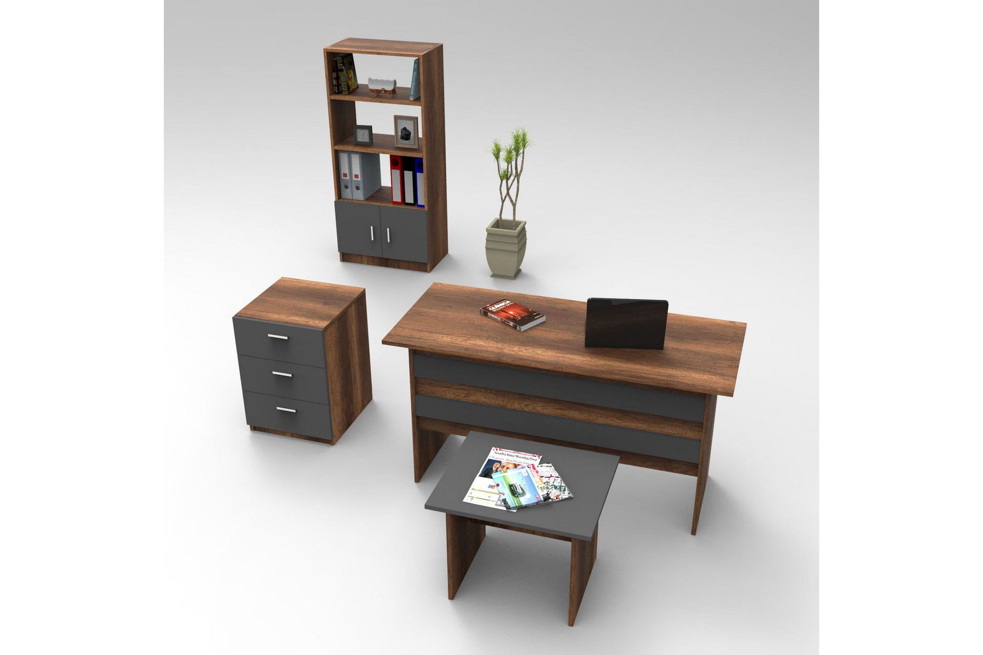Sanjoan Møbelsett Kontor - Teak/Antrasitt
