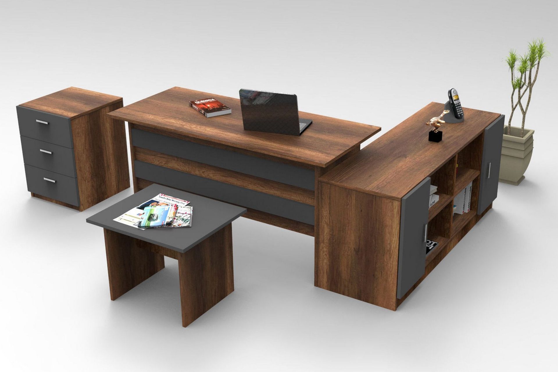 Valladbla Møbelsett Kontor - Teak/Antrasitt