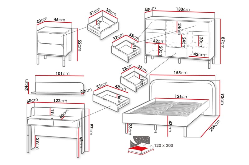 Monfort Møbelsett For Soverom - Beige - Møbler - Møbelsett - Møbelsett til soverom