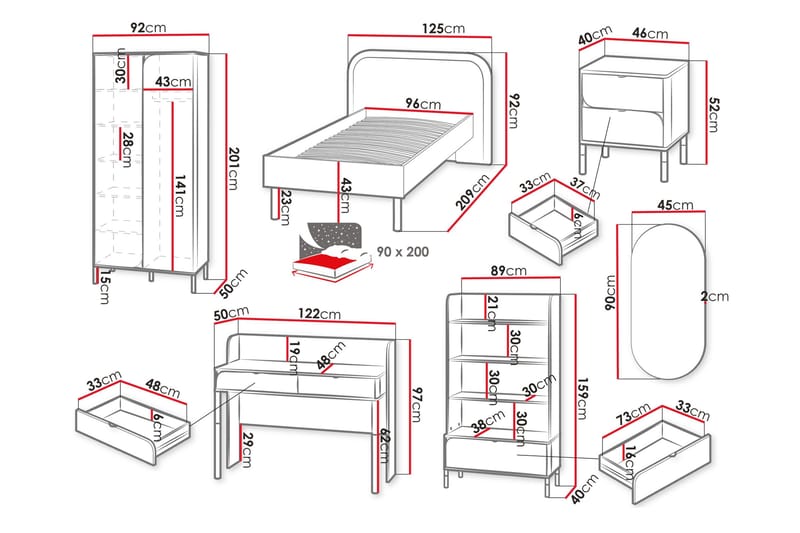 Monfort Møbelsett For Soverom - Beige - Møbler - Møbelsett - Møbelsett til soverom