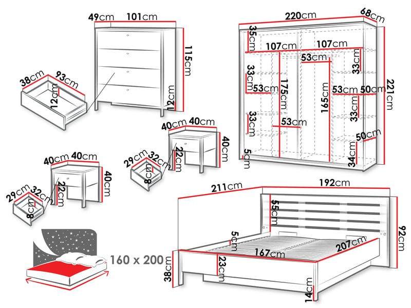 Navron Soveromsmøbelsett - Beige/Svart - Møbler - Møbelsett - Møbelsett til soverom
