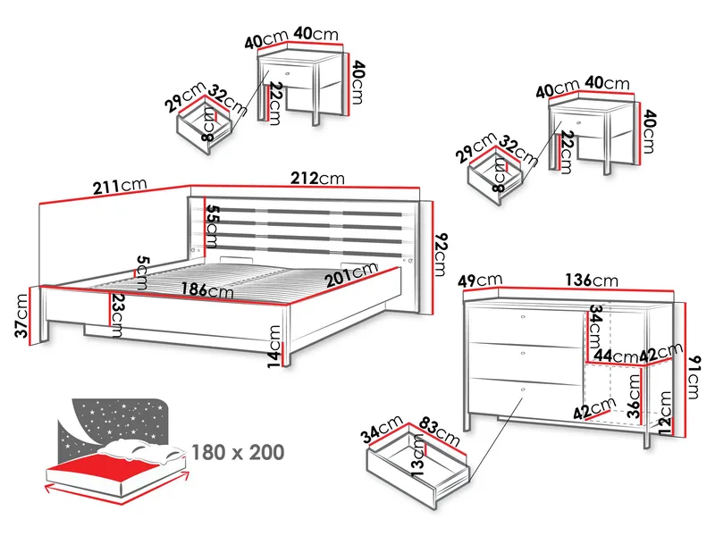 Navron Soveromsmøbelsett - Beige/Svart - Møbler - Møbelsett - Møbelsett til soverom