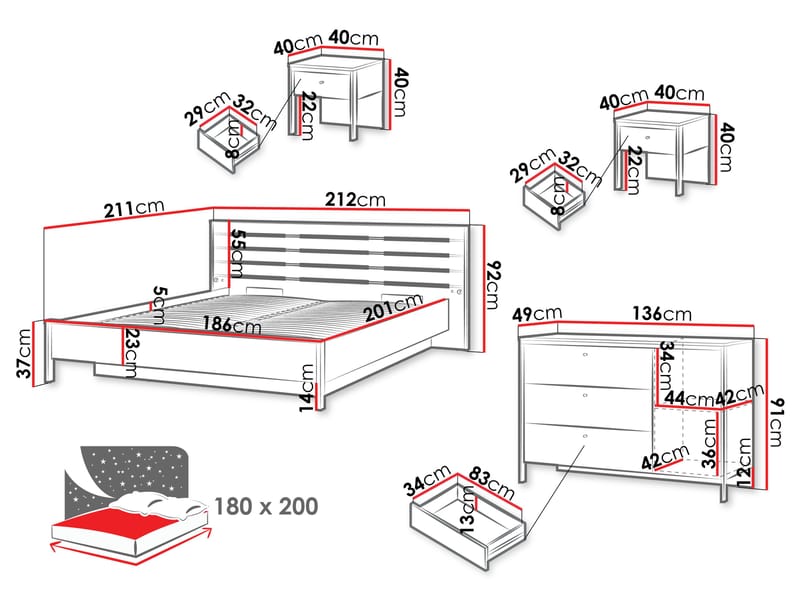 Navron Soveromsmøbelsett - Beige/Svart - Møbler - Møbelsett - Møbelsett til soverom