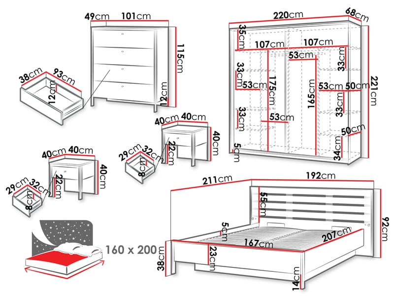 Navron Soveromsmøbelsett - Beige/Svart - Møbler - Møbelsett - Møbelsett til soverom