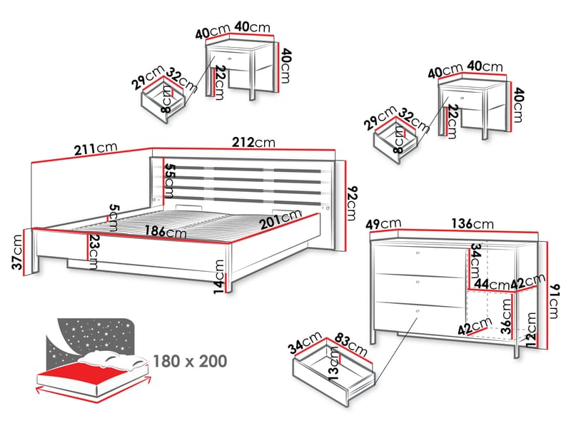 Navron Soveromsmøbelsett - Beige/Svart - Møbler - Møbelsett - Møbelsett til soverom