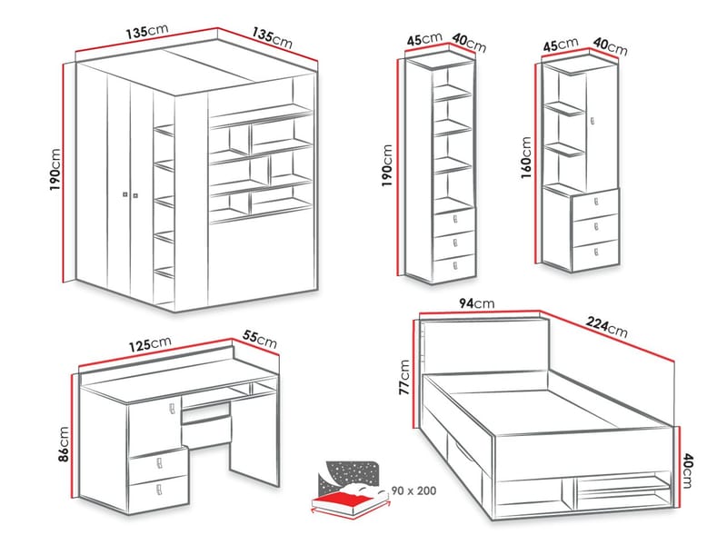 Planeta Møbelsett for Soverom - Møbler - Møbelsett - Møbelsett til soverom