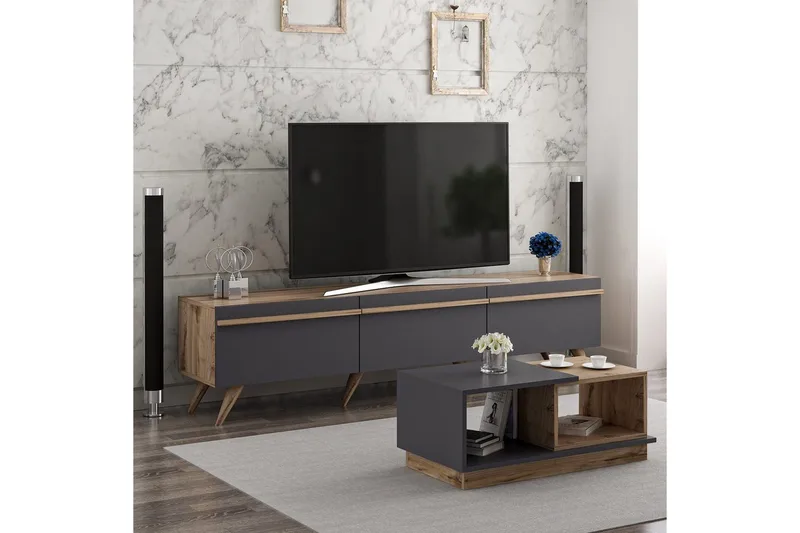 Ravinarville Møbelsett for Stue - Antrasitt/Valnøtt - Møbler - Møbelsett - Møbelsett til stue