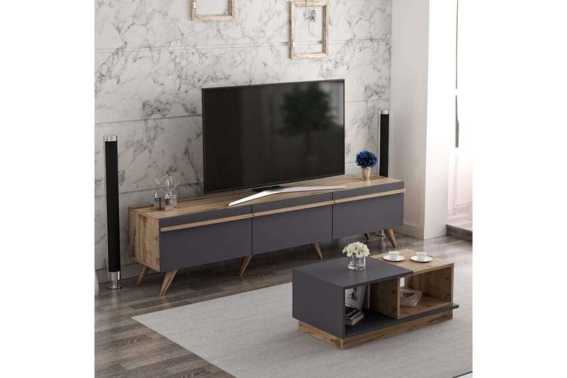 Ravinarville Møbelsett for Stue - Antrasitt/Valnøtt - Møbler - Møbelsett - Møbelsett til stue