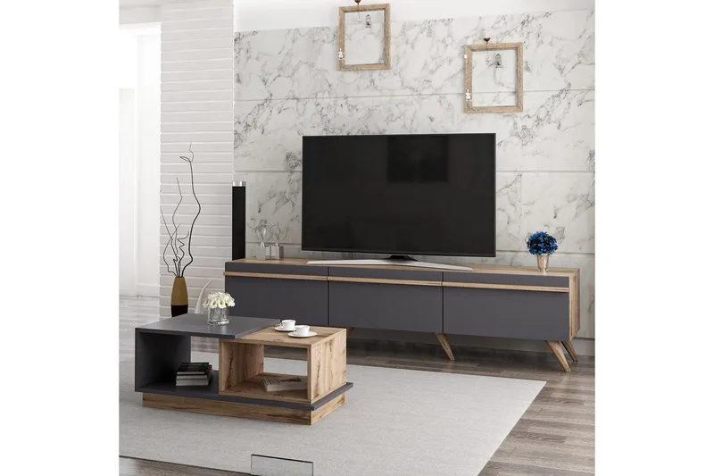 Ravinarville Møbelsett for Stue - Antrasitt/Valnøtt - Møbler - Møbelsett - Møbelsett til stue