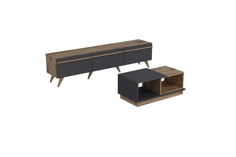 Ravinarville Møbelsett for Stue, Antrasitt/Valnøtt