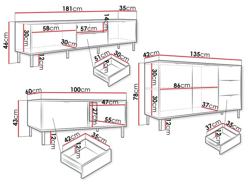 Salmor Møbelsett for stue - Hvit - Møbler - Møbelsett - Møbelsett til stue