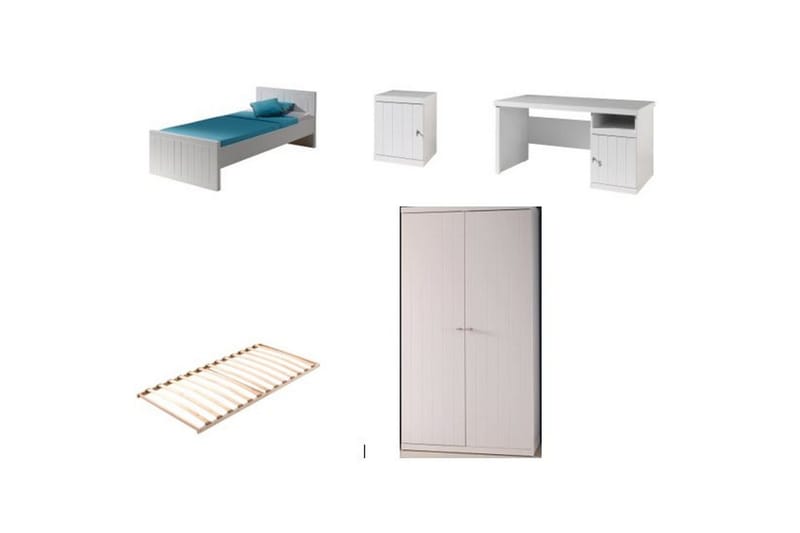 Seng med lamellbunn, nattbord, garderobe, skrivebord Robin - Møbler - Møbelsett - Møbelsett til soverom