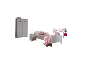 Seng med lamellbunn nattbord garderobe skrivebord Amori Hvit 2-dørs - 2-dørs - Møbler - Møbelsett - Møbelsett til soverom
