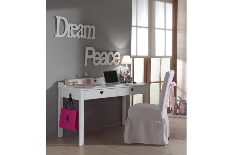 Seng med lamellbunn nattbord garderobe skrivebord Amori Hvit 2-dørs - 2-dørs - Møbler - Møbelsett - Møbelsett til soverom