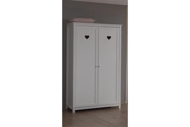 Seng med lamellbunn nattbord garderobe skrivebord Amori Hvit 2-dørs - 2-dørs - Møbler - Møbelsett - Møbelsett til soverom