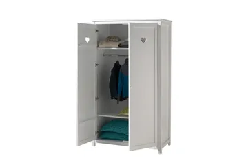 Seng med lamellbunn nattbord garderobe skrivebord Amori Hvit 2-dørs - 2-dørs - Møbler - Møbelsett - Møbelsett til soverom