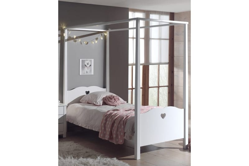 Seng med lamellbunn nattbord garderobe tekstilsett Amori Hvit - Møbler - Møbelsett - Møbelsett til soverom