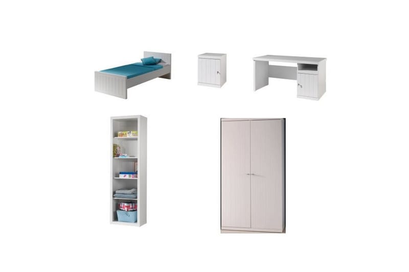 Seng med nattbord, garderobe, skrivebord, bokhylle Robin - Møbler - Møbelsett - Møbelsett til soverom