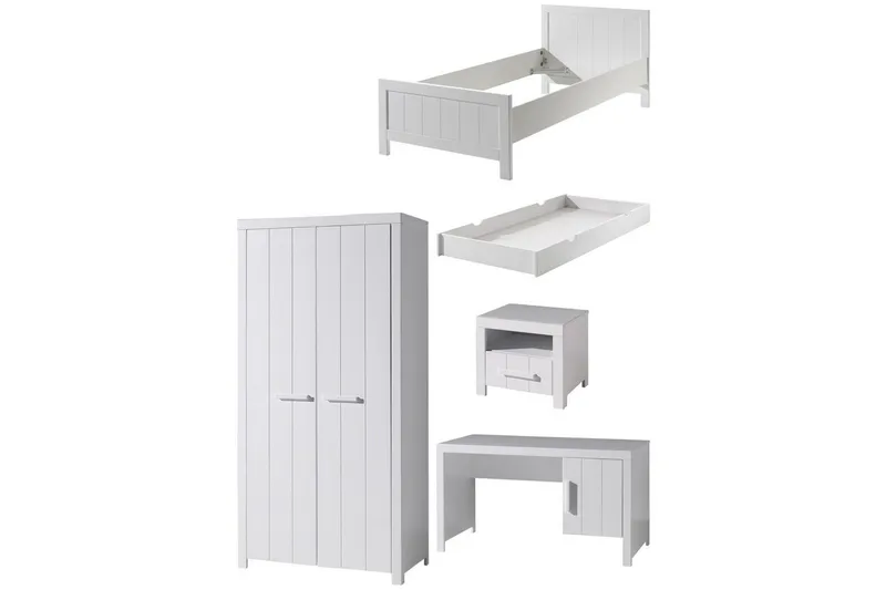 Seng med nattbord 2-dørs garderobeskap Skrivebord Skuff Erik, undefined