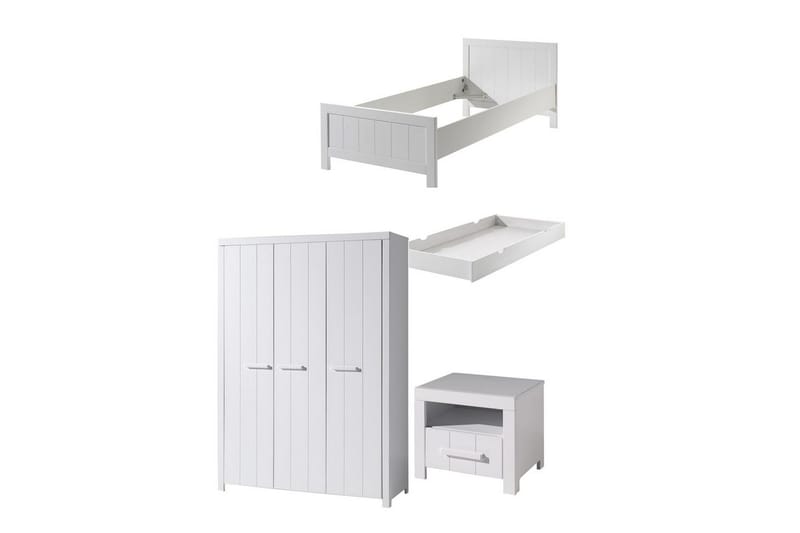 Seng med nattbord 3-dørs garderobe skuff Erik, undefined