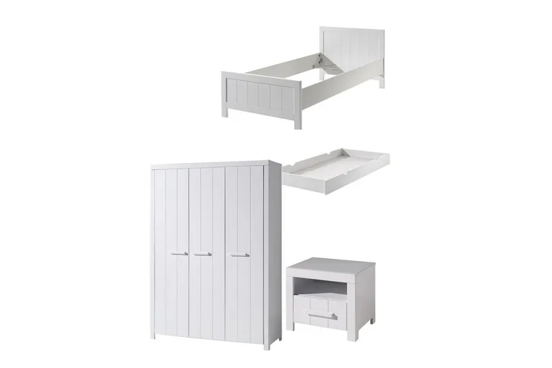 Seng med nattbord 3-dørs garderobe skuff Erik, undefined