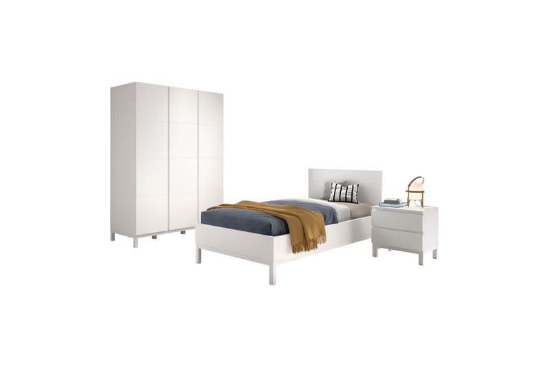 Seng med nattbord 3-dørs garderobeskap Eva, undefined