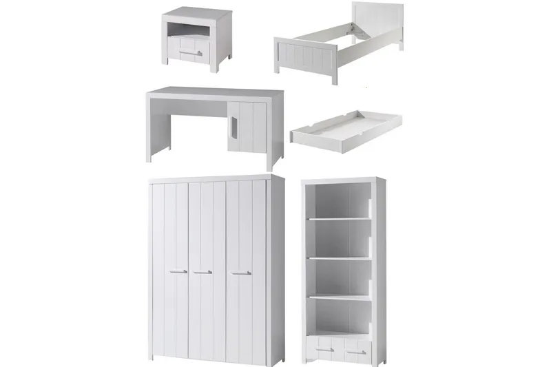 Seng med nattbord 3-dørs garderobeskap Skrivebord Bokhylle Skuff Erik, undefined