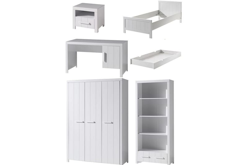 Seng med nattbord 3-dørs garderobeskap Skrivebord Bokhylle Skuff Erik, undefined