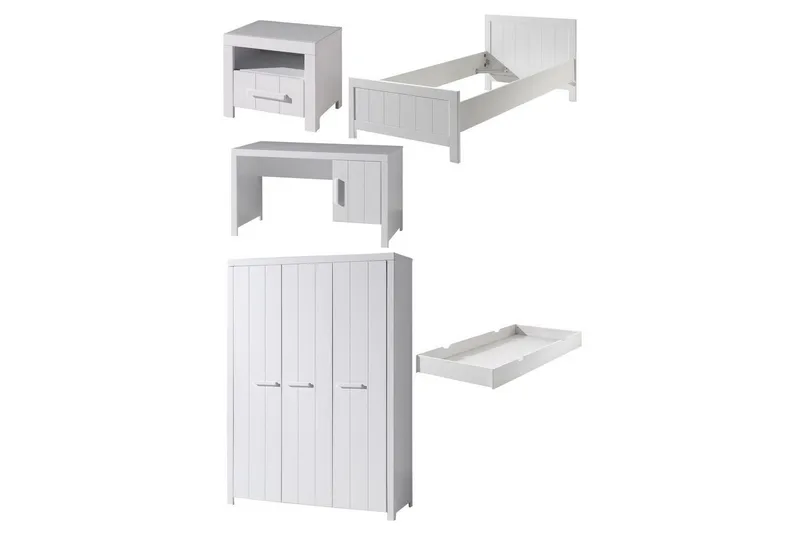 Seng med nattbord 3-dørs garderobeskap Skrivebord Skuff Erik, undefined