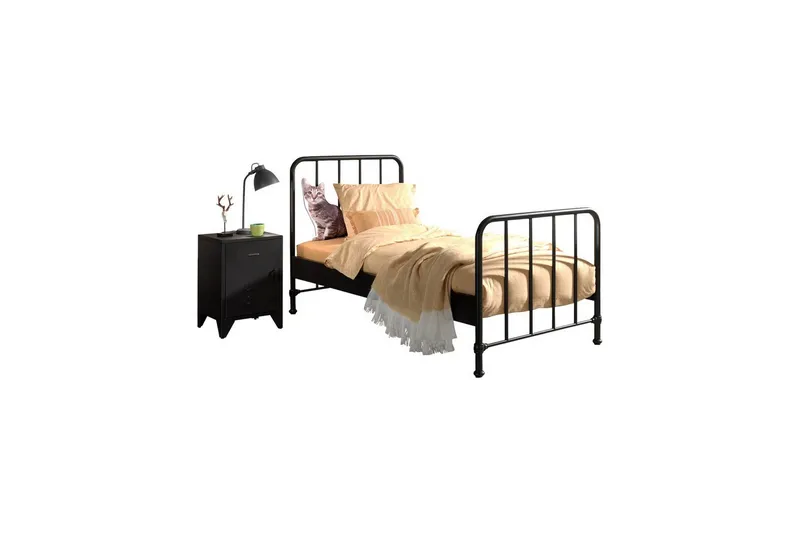 Seng med Nattbord Bronxx Svart - Svart - Møbler - Møbelsett - Møbelsett til soverom