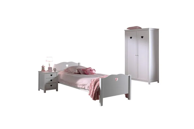 Seng med nattbord garderobe Amori Hvit 2-dørs, 2-dørs