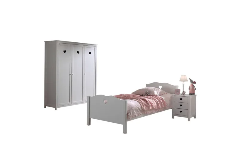Seng med nattbord garderobe Amori Hvit 3-dører, 3-dører