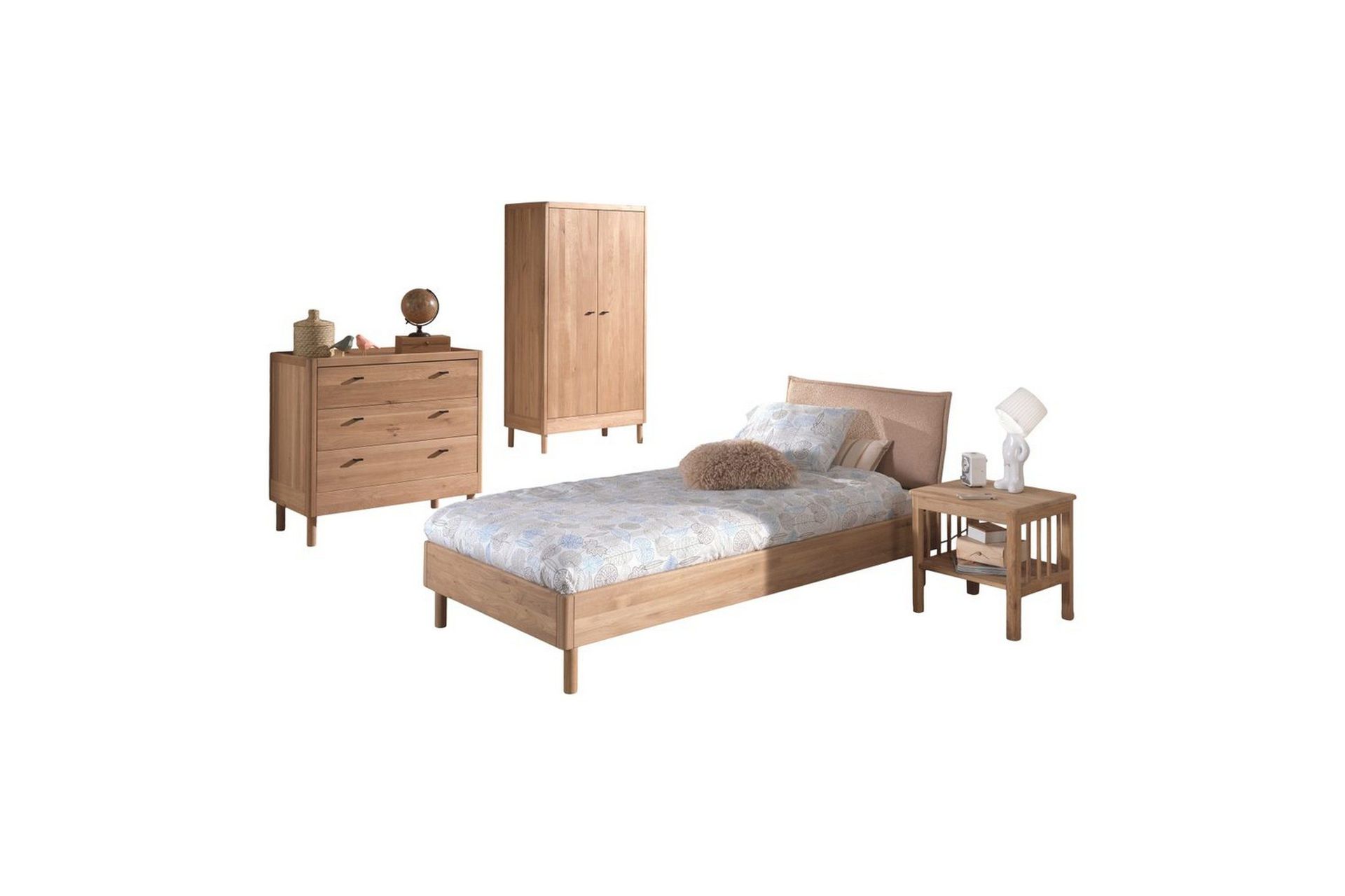 Seng med nattbord garderobe Forrest kommode med 3 skuffer Eik - Eik