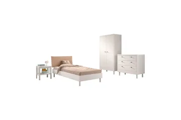 Seng med nattbord garderobe Forrest kommode med 3 skuffer Hvit Bøk