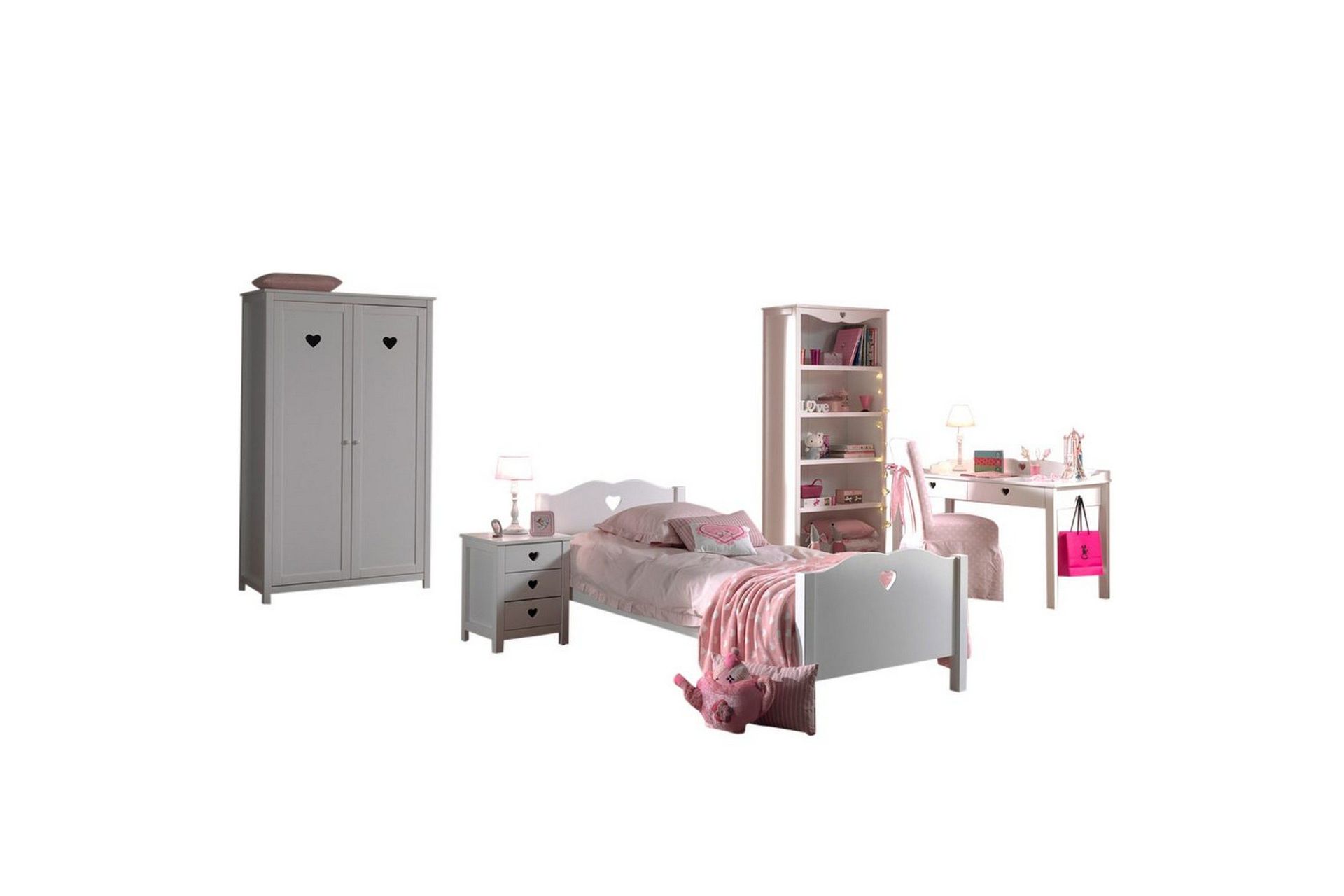Seng med nattbord garderobe skrivebord bokhylle Amori Hvit 2-dørs - 2-dørs