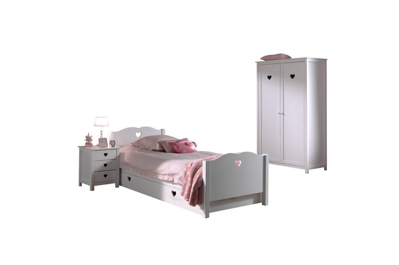 Seng med nattbord garderobe skuff Amori Hvit 2-dørs, 2-dørs